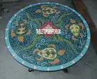 60'' Mosaic Turquoise Stone Marble Dining Side Round Table Top Semi Inlay Decor