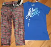 Under Armour logo script top & cropped capri legging NWT girls' XL YXL