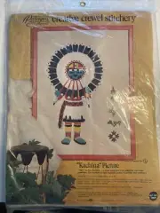 Paragon Needlepoint TAWA THE SUN KACHINA INDIAN DOLL CREWEL Stitchery Vintage