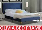 PREMIUM OLIVIA KING SINGLE DOUBLE QUEEN KING SIZE BLUE VELVET WING BED FRAME
