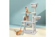 i.Pet Cat Tree 141cm Tower Scratching Post Scratcher Condo Wood House Bed Beige