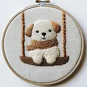 Punch Needle kit for Beginners, DIY Embroidery Set with Swinging Dog in Scarf, Punch Stitching kit for Adults, Art Gift idea