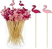 NILLOS Cocktail Bamboo, 100 PCS Flamingo Design Decorative Cocktail Appetizer Picks for Fruit, Appetizers, Dessert, Stirrers Sticks (13.5 * 2.3 cm/5.31 * 0.9 in)
