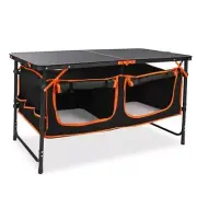 Folding Camping Table,Outdoor Adjustable Height Table with Storage