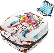 Period Bag,Sanitary Napkin Storage Bag,Flower Feather Dreamcatcher,Tampon Bag for Purse