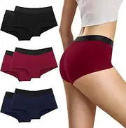 [Desanlapi] Panties Women's Boxer Shorts, Cotton Hipsters Briefs, Sports Underwear for Women, Stretch Hot Pants, Cotton Underpants, Women's Breathable Panties, Pack of 6, Black*2 Navy Blue*2 Dark Red*2,