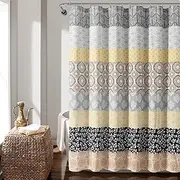 [Lush Decor] Bohemian Stripe Shower Curtain, 72" W x 72" L, Yellow & Gray - Boho Shower Curtain - Colorful Striped Bathroom Curtain - Maximalist & Boho Bathroom Decor