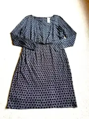 NWT Womens Dress-ANN TAYLOR LOFT-black/white patterned stretch lined ls-M
