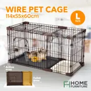 Petscene 114*55*60cm Pet Cage Cat Dog Wired Crate Enclosure w/Divider