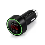 Dual USB Car Charger with Cigarette Lighter Voltage Meter LED Display Battery Low Voltage Warning