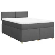 Double Size Bed Frame with Spring Mattress & Topper Set Combo Fabric Dark Grey