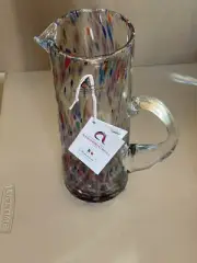 ALESSANDRO COPPOLA MURANO ITALY CONFETTI MULTICOLORED HAND BLOWN PITCHER 1 QUART