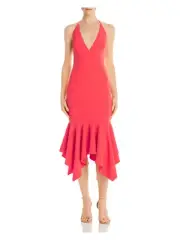 AIDAN MATTOX Womens Spaghetti Strap V Neck Below The Knee Evening Hi-Lo Dress