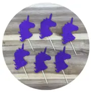 6 Unicorn Head Glitter Cupcake Cake Mini Toppers Party Birthday 20 Colours