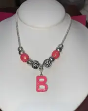 JUSTICE NECKLACE INITIAL (A,B,C,H,J,L,N)ZEBRA/PINK SHIMMER BEADS SUPER CUTE!!