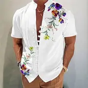 Men's Floral Print Flowers Summer Hawaiian Shirt Aloha Shirt Stand Collar Shirt Short Sleeve Hawaiian Vacation Beach Wear Summer Spring Mandarin Collar 3D Prin