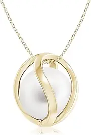 [Angara] Freshwater Cultured Pearl Cage Pendant Necklace in 14ct Solid Gold for Women | June Birthstone Jewellery for Her