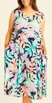 TS TAKING SHAPE VIRTU plus size XL / 24 Cotton Tropical Leaves Dress NWT rrp$150