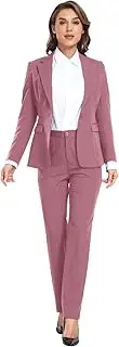[HMYDPH] Women's Suiting 2 Piece Lady Formal Solid Jacket Outfit Business Office One Button Blazer Pant Slim Fit Suit Set for Work