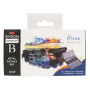 Jasart Byron 12-Colour Pocket Watercolour Craft Painting w/ Brush Set Ocean