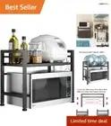 Adjustable Microwave Shelf with Hooks - Maximize Kitchen Space, Easy to Install