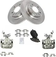 TRQ Rear Disc Brake Rotor & Ceramic Brake Pad with Calipers Kit Set Compatible with 2006-2013 Mazda 6/2006-2012 Fusion / 2006-2010 Milan / 2007-2012 MKZ / 2006 Zephyr