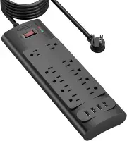 Power Strip, Surge Protector with 10 AC Outlets and 4 USB Ports,1875W/1