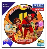Incredibles 2 edible image Rice paper birthday party cake topper round 19cm