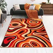 [QUALITICO] Retro Rug – 70s Funky Orange Area Carpet, Mid Century Abstract Boho Style, Psychedelic 4x6 Living Room Decor for Young Adults