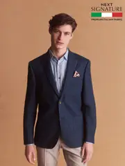 Navy Blue Signature Leomaster Linen Blazer (U81819) | $362