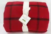 Pottery Barn Anderson Windowpane Sherpa Back Throw 50x 60" Red #7678
