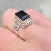 Lucifer Morningstar Rings 925 Sterling Silver Rectangle Shape Natural Black Onyx