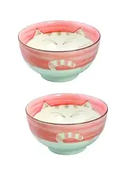 2 Pack Pink 6.25 inch Porcelain Soup Bowl Maneki Neko Cat Made in Japan 2484x2