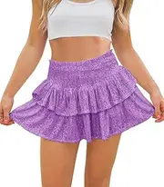 [Generic] Women Sequin Skirt Sparkly Cute High Waist Ruffle Flowy Shiny Glitter Mini Short Skirts Night Out Club Party