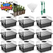 10 Seed Starter Trays Kit w/ Humidity Dome - 120 Cells for Greenhouse/Garden