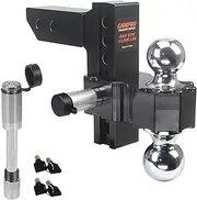Adjustable Trailer Hitch (2-Inch Receiver), with 8 Inch Drop/Rise Chrome Plated Steels Balls, Heavy Duty Aluminum Tow Hitches (12,500 LBS GTW) with Weatherproof Anti-Theft Locking Hitch Pins