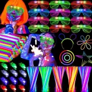 OLUPP 170 PCS Glow in the Dark Party Supplies for Kids, LED Light Up Toys Neon P
