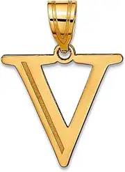 [JewelryWeb] 14k Gold Polished Etched Letter V Initial Pendant Necklace-Pendant for Women