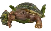 Pewter Mother & Baby Turtle Figure with Matching Necklace Inside Jewelry Trinket