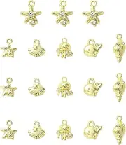 [KitBeads] 18Pcs 6 Styles Starfish Shell Sea Whale Charms Gold Plated Rhinestone Hawaiian Ocean Charms for Bracelets Necklaces Earrings Jewelry Making