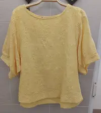 在飛比找Yahoo!奇摩拍賣優惠-T3160#原價1690棉麻主張春夏純棉繡花黃色短袖上衣F號