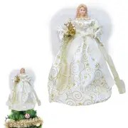 Angel Christmas Tree Topper Ornament with White Wings for Xmas Party Home Decoration-Gold
