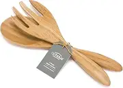 [Dehaus] Large Bamboo Salad Servers, Ecological Kitchen Aid Wood, Set of Cooking Spoon and Fork, 2-Piece Kitchen Utensils, Wooden Spoon Set, Cooking Utensils, Kitchen Tongs, Spaghetti Tongs 30.5 cm