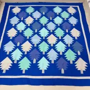 Handmade Christmas Pine Tree Cotton Fabric Queen Size Patchwork quilt top/topper