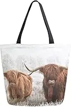 Mnrsuu Scottish Highland Cow Canvas Tote Bag Women Large Shoulder Bag Reusable Grocery Shopping Bag Handbag Girls Purse Gift, A055, 34.5x13x40cm