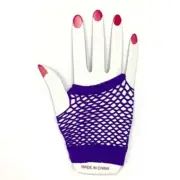 Purple Short Fishnet Finger-less Gloves 1980's Neon Colour Party Accessories