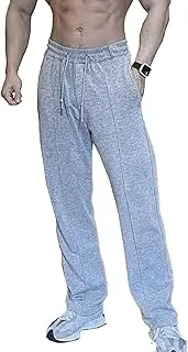 [SWJGLITTR] Men Baggy Yoga Gym Workout Pants Open Bottom Straight Wide Leg Sweatpants Elastic Waist Drawstring Pockets Trousers, Light Gray, XL