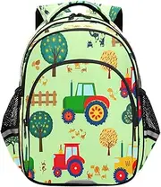 [RPLIFE] Cute Tractors Fresh Green 15 Inch Backpack for School Boys Girls, Kids Backpack Lightweight, Cute Tractors Fresh Green