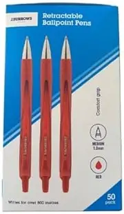 J.Burrows Retractable Ballpoint Pens Red 50 Pack