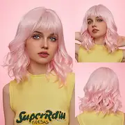 Synthetic Wig Uniforms Career Costumes Princess Curly Wavy Middle Part Layered Haircut Machine Made Wig 14 inch PinkRed Synthetic Hair Women's Cosplay Party Fa